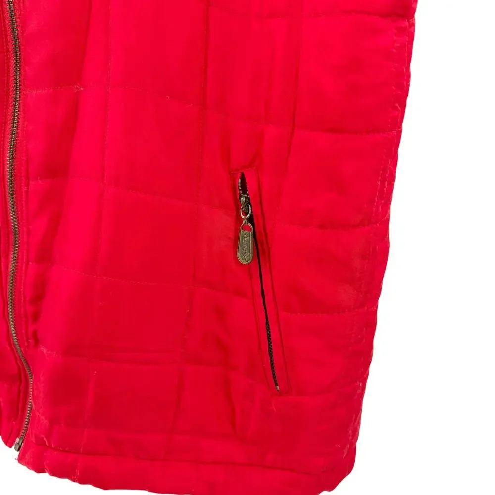 Vintage 90s Fuda International Red Silk Quilted Zip Front Vest